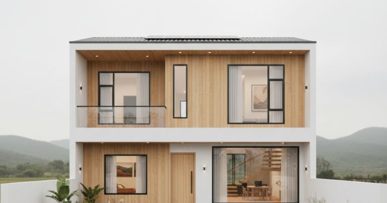 mẫu nhà cấp 4 gác lửng 3 phòng ngủ 5x20