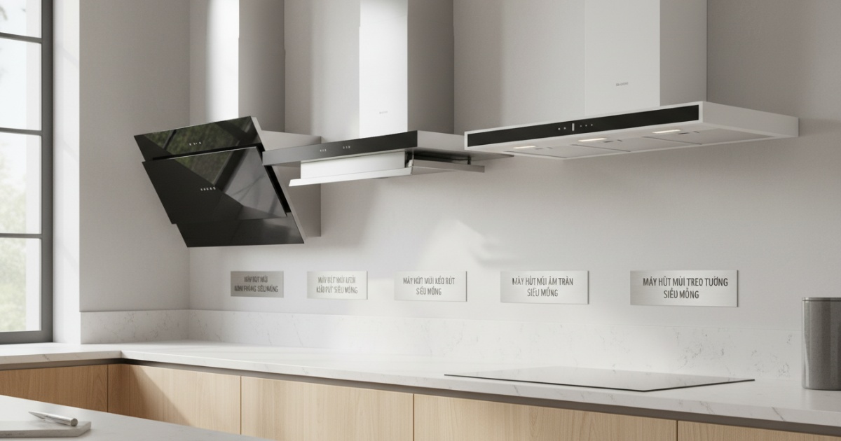 Phân loại các dòng máy hút mùi siêu mỏng trên thị trường