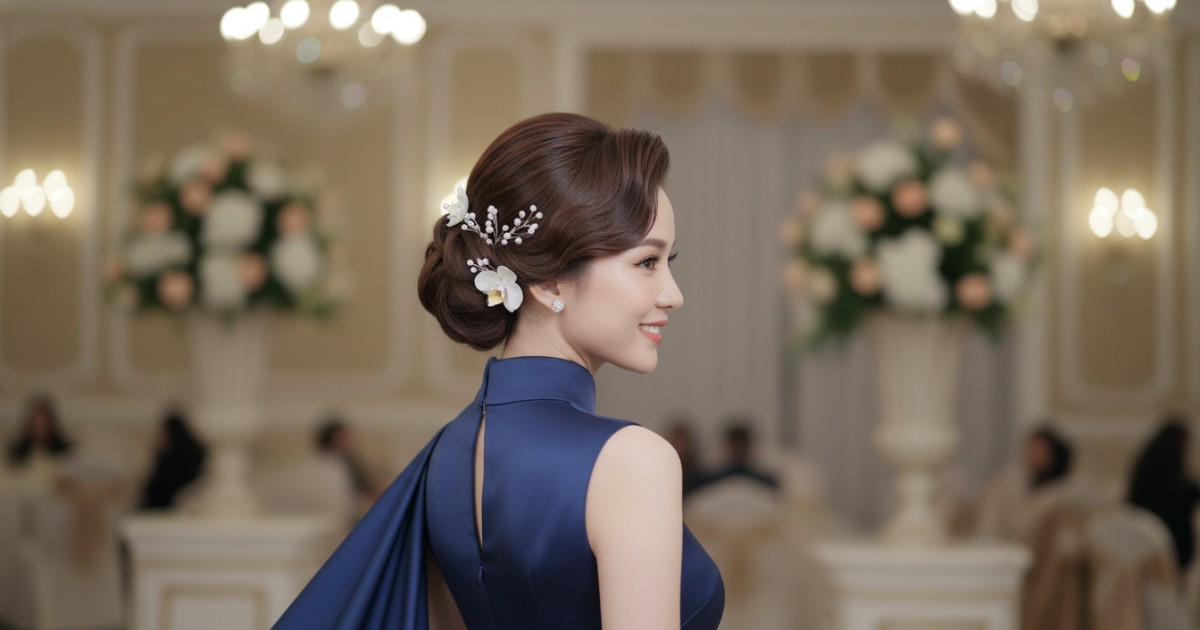 Vietnamese wedding hairstyle - Contemporary Vietnamese wedding hairstyle designs for evening gowns