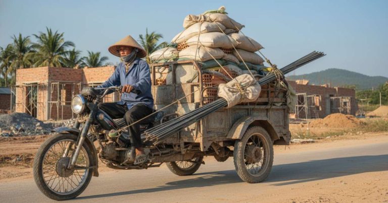 xe 3 bánh chở vật liệu xây dựng